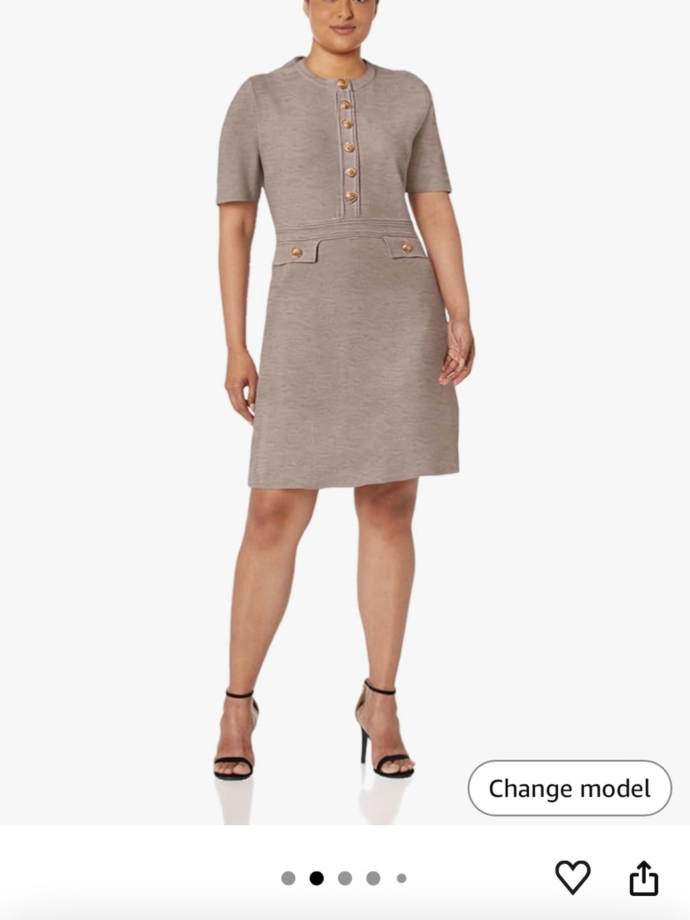 Short-Sleeve Textured Button-Front Dress in Taupe